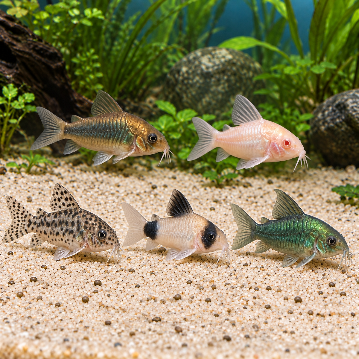 5-Pack Assorted Corydoras Catfish Live Fish Freshwater Bottom Dweller Aquarium