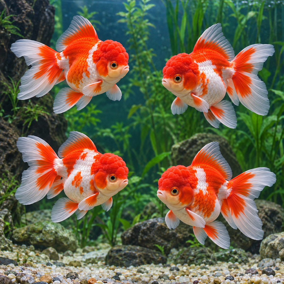4-Pack Red and White Oranda Goldfish 1.5-2" Live  Fish Fancy Freshwater Aquarium