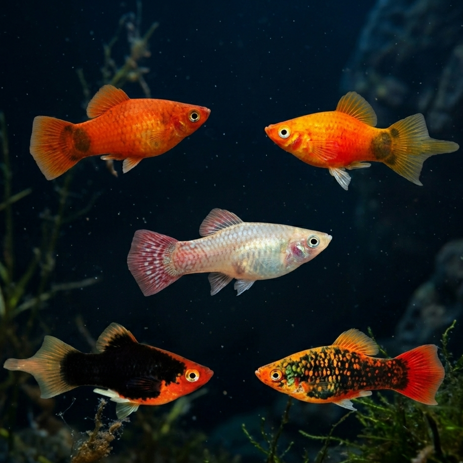 5-Pack Assorted Plume Tail Platy Live Fish Freshwater Aquarium Color Mix