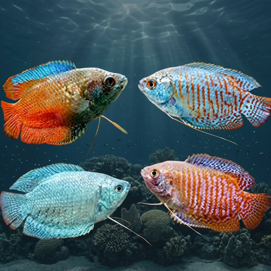 4-Pack Assorted Dwarf Gourami Live Fish - Vibrant Freshwater Nano Fish