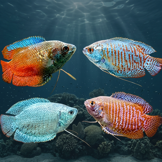 4-Pack Assorted Dwarf Gourami Live Fish - Vibrant Freshwater Nano Fish